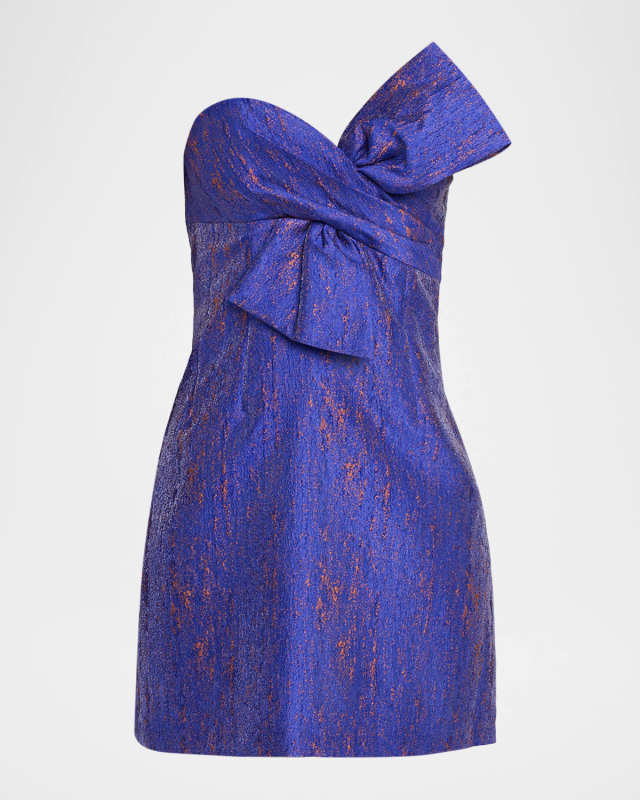 Strapless Bow-Front Jacquard Mini Dress